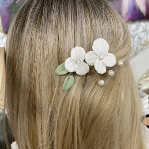 Amaloven Vihreä KOMBO hiuskampa ja hiuspinni aidoilla makeanvedenhelmillä - Kuva 3