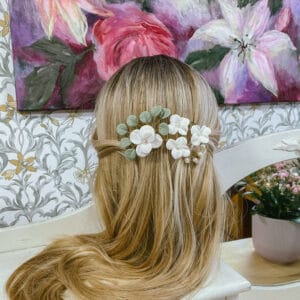 Amaloven Vihreä KOMBO hiuskampa ja hiuspinni aidoilla makeanvedenhelmillä - Kuva 2