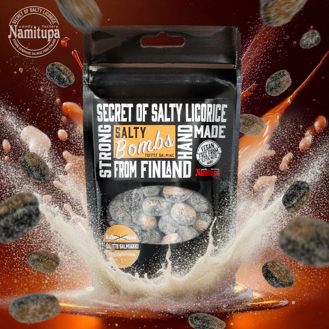 Namituvan Salty Bombs – toffeesalmiakkikarkit 100g UUTUUS - Kuva 1
