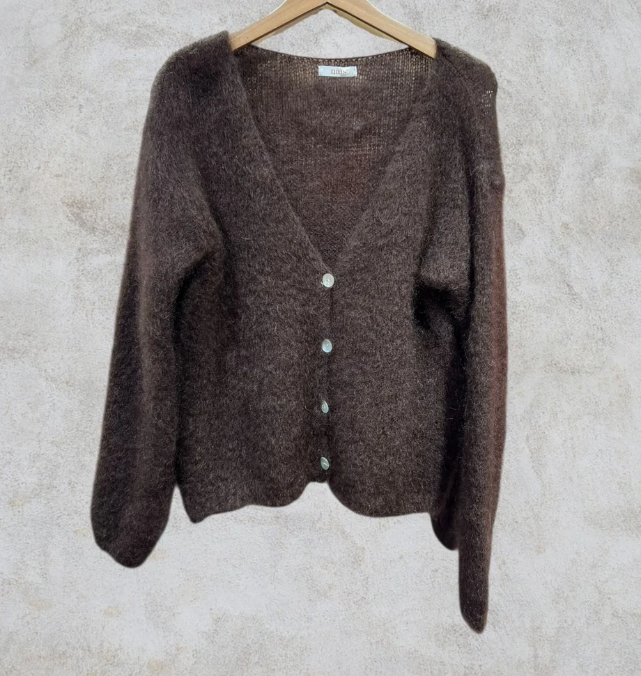 Ylellinen, italialainen 80% Kid Mohair neuletakki simpukankuori-napeilla, Onesize (S-XL)/useita värejä - Kuva 5