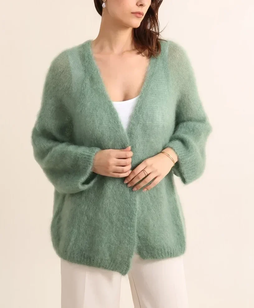 Ylellinen, italialainen 80% Kid Mohair neuletakki avoin, Onesize (S-XXL)/useita värejä - Kuva 1